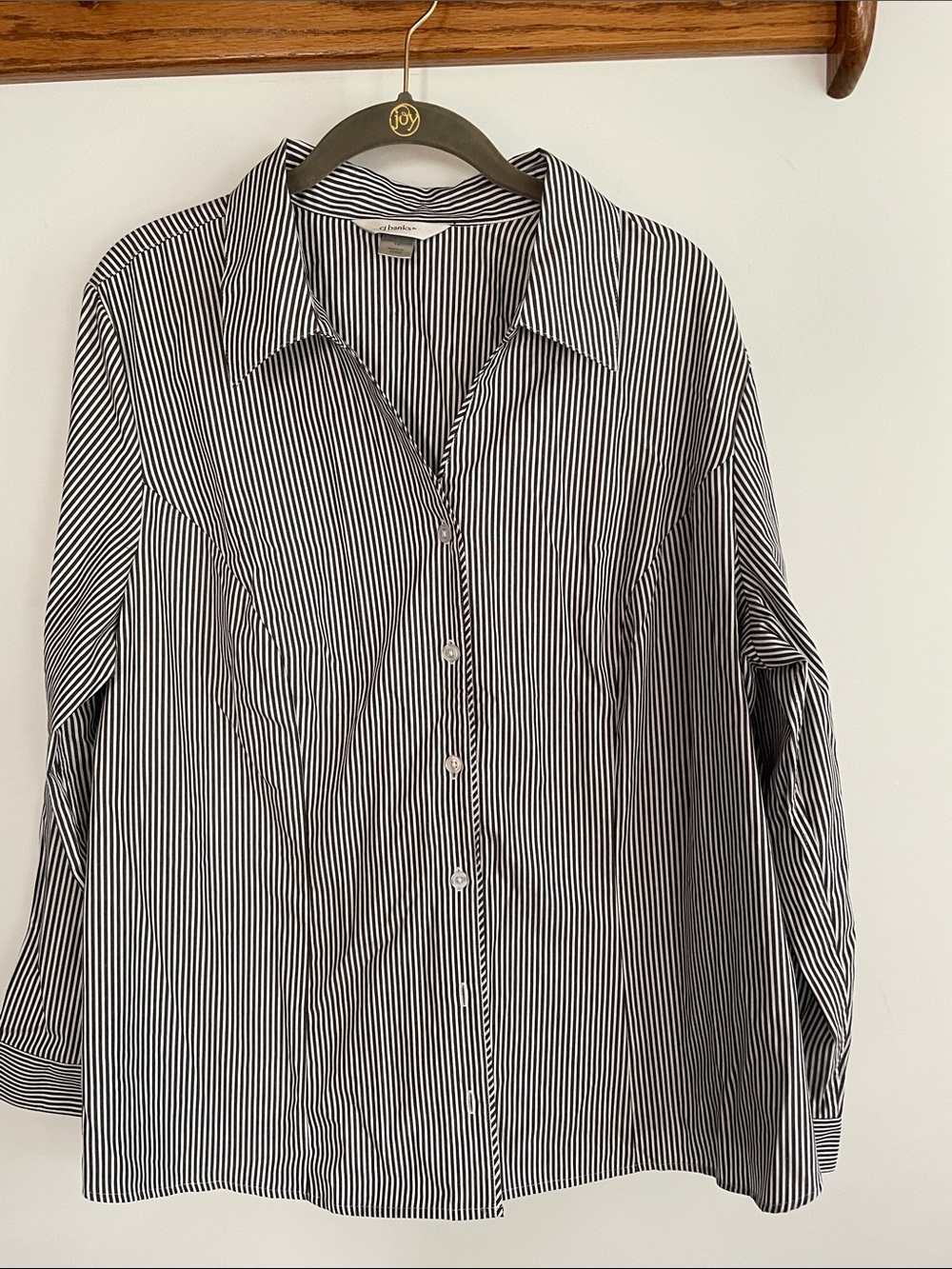 CJ Banks Black & White Striped Button-Front Blouse